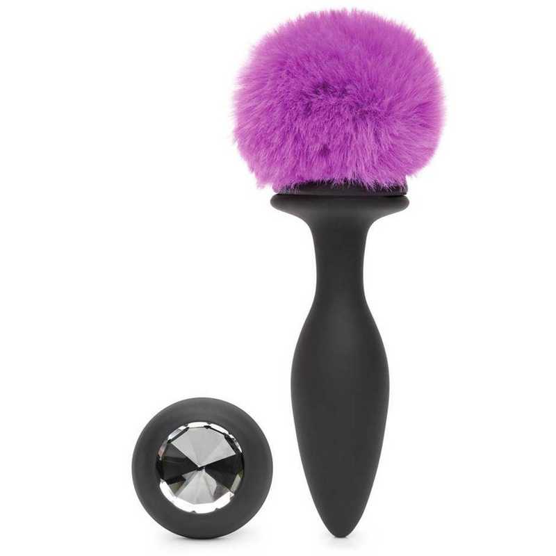 Купить Черная анальная вибропробка Rechargeable Vibrating Bunny Tail Butt Plug Medium - 12 см. в Москве.