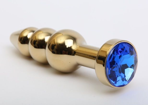 Купить Золотистая анальная ёлочка с синим кристаллом - 11,2 см. в Москве.