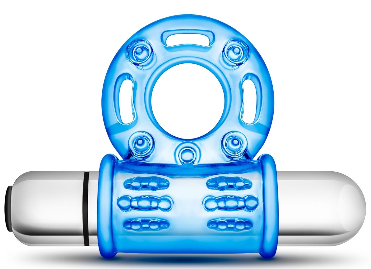 Купить Голубое эрекционное виброкольцо 10 Function Vibrating Mega Bull Ring в Москве.
