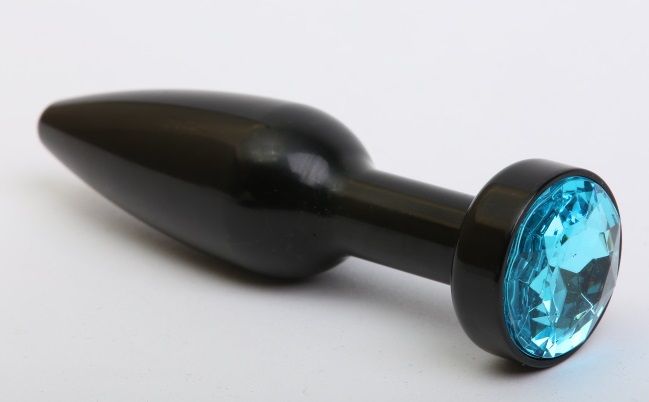 Купить Чёрная удлинённая пробка с голубым кристаллом - 11,2 см. в Москве.