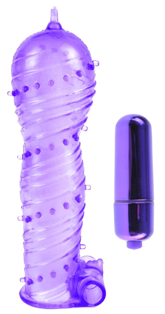Купить Фиолетовая вибронасадка Textured Sleeve   Bullet - 14 см. в Москве.