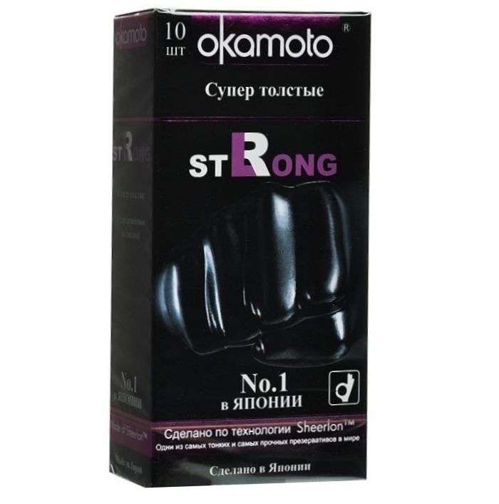 Купить Супер прочные презервативы чёрного цвета Okamoto Strong - 10 шт. в Москве.