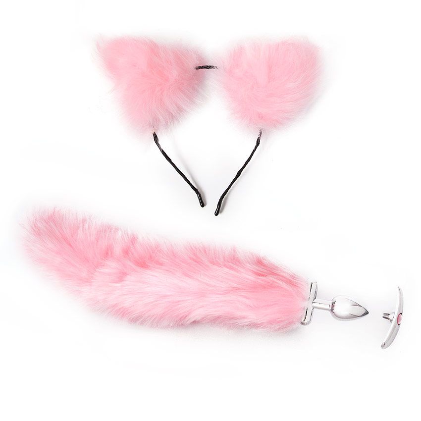 Купить Розовый игровой набор: ободок с ушками и анальная пробка с хвостиком в Москве.