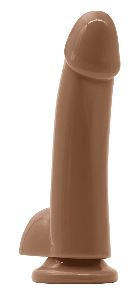 Купить Кофейный гладкий фаллоимитатор на присоске с мошонкой Smooth 5 Inch Dildo - 17 см. в Москве.