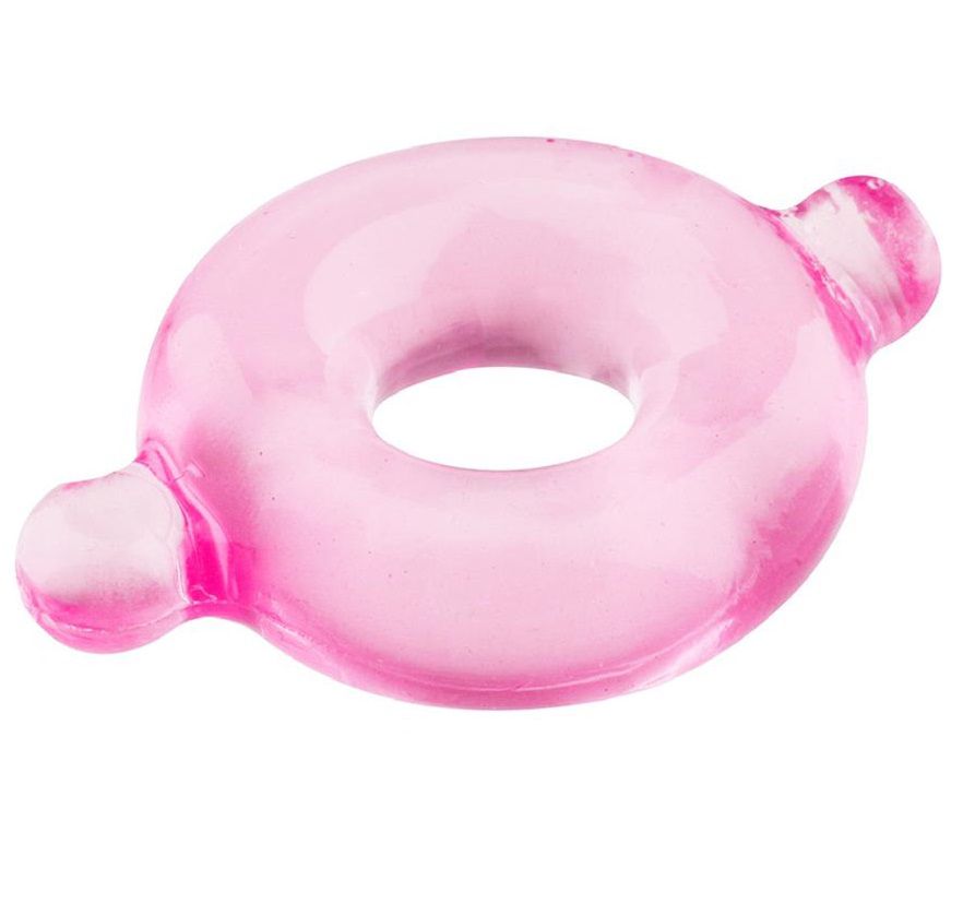 Купить Розовое эрекционное кольцо с ушками для удобства надевания BASICX TPR COCKRING PINK в Москве.