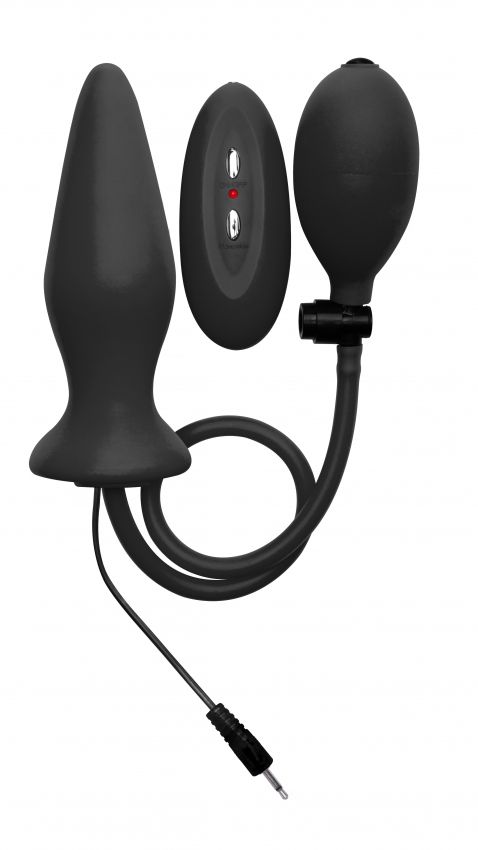 Купить Чёрный анальный стимулятор с функцией расширения и вибрацией Inflatable Vibrating Silicone Plug - 12,2 см. в Москве.