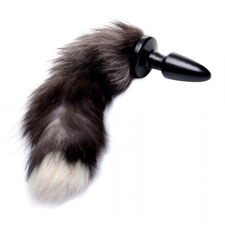 Купить Черная анальная пробка с серым лисьим хвостом Grey Fox Tail Anal Plug в Москве.