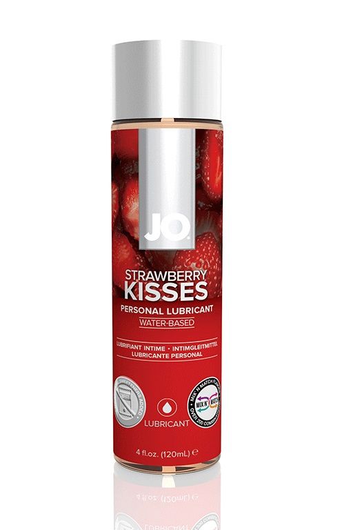 Купить Лубрикант на водной основе с ароматом клубники JO Flavored Strawberry Kiss - 120 мл. в Москве.