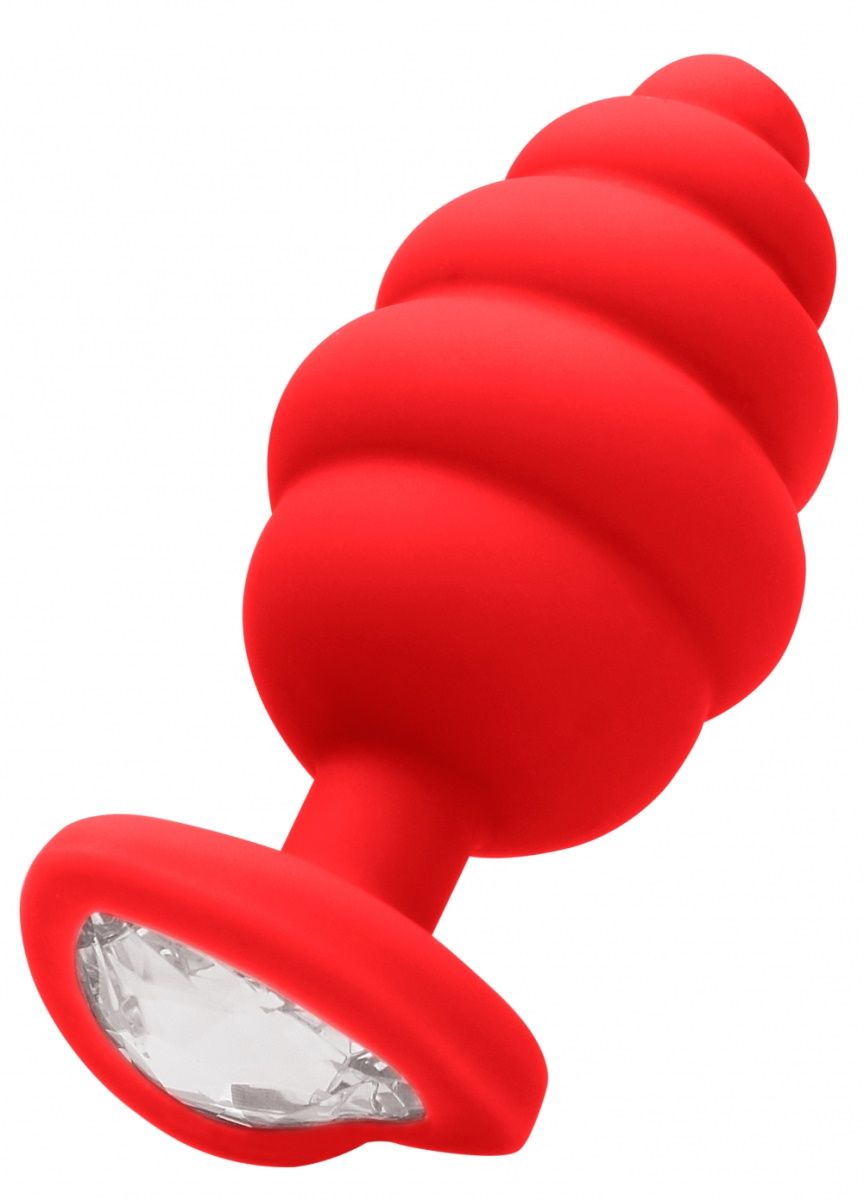 Купить Красная анальная пробка Extra Large Ribbed Diamond Heart Plug - 9,6 см. в Москве.