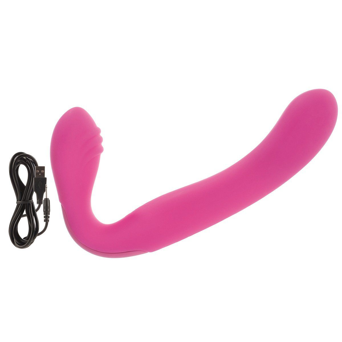 Купить Розовый перезаряжаемый водонепроницаемый страпон Rechargeable Silicone Love Rider Strapless Strap-On в Москве.