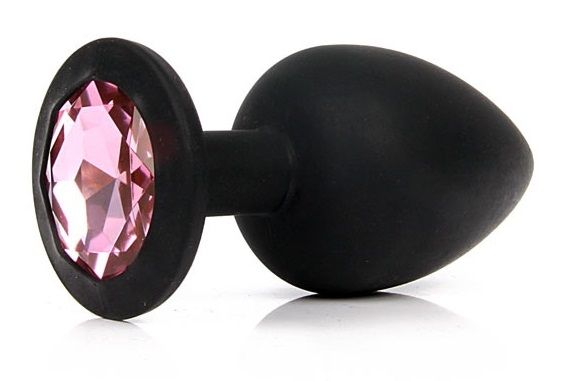 Купить Чёрная силиконовая пробка с розовым кристаллом размера S - 6,8 см. в Москве.