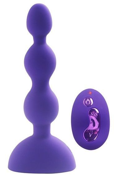 Купить Фиолетовый анальный вибростимулятор Anal Beads S с пультом ДУ - 14,5 см. в Москве.
