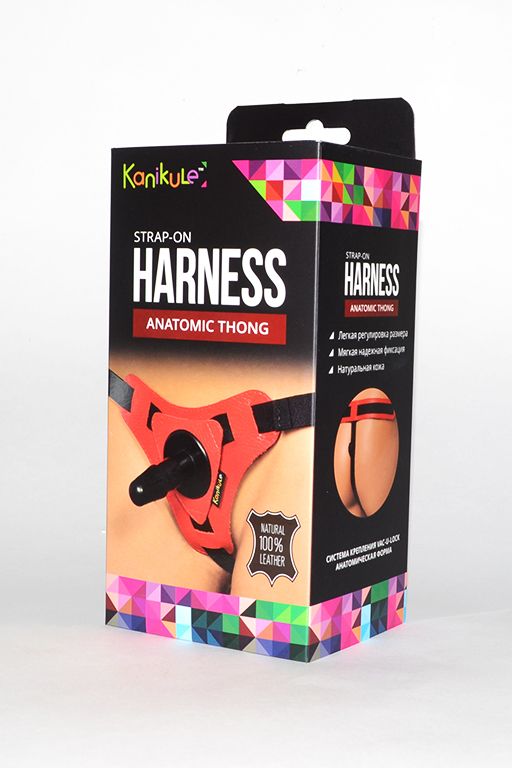 Купить Красно-черные трусики с плугом Kanikule Strap-on Harness Anatomic Thong в Москве.