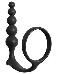 Купить Черная анальная цепочка с эрекционным кольцом Ass-gasm Cockring Anal Beads в Москве.