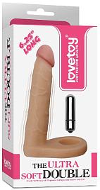 Купить Телесная вибронасадка для двойного проникновения The Ultra Soft Double-Vibrating - 15,8 см. в Москве.