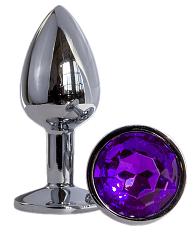Купить Металлическая анальная втулка с фиолетовым кристаллом - 7,2 см. в Москве.
