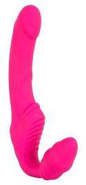 Купить Розовый безремневой страпон с вибрацией в Москве.