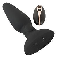 Купить Черная анальная вибропробка с пульсацией в нижней части Thumping Anus Butt Plug - 15 см. в Москве.