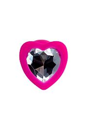 Купить Розовая анальная втулка Diamond Heart с прозрачным кристаллом - 7 см. в Москве.