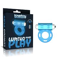 Купить Голубое, светящееся в темноте эрекционное виброкольцо Lumino Play Vibrating Penis Ring в Москве.