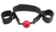 Купить Кляп-наручники с красным шариком Breathable Ball Gag Restraint в Москве.