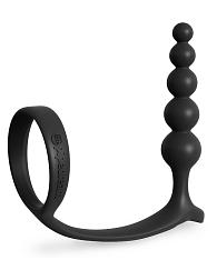 Купить Черная анальная цепочка с эрекционным кольцом Ass-gasm Cockring Anal Beads в Москве.