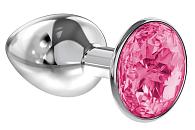 Купить Малая серебристая анальная пробка Diamond Pink Sparkle Small с розовым кристаллом - 7 см. в Москве.