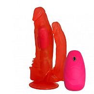 Купить Розовый вагинально-анальный вибромассажер с присоской №11 - 15,5 см. в Москве.