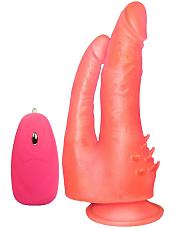 Купить Розовый анально-вагинальный вибромассажёр на присоске - 17 см. в Москве.