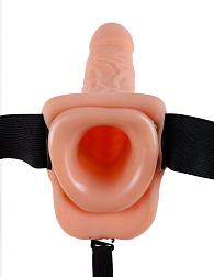 Купить Телесный полый страпон с вибрацией Vibrating Hollow Strap-On with Balls - 24 см. в Москве.