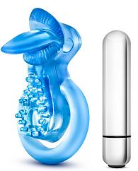 Купить Голубое эрекционное виброкольцо 10 Function Vibrating Tongue Ring в Москве.