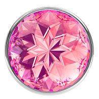 Купить Большая серебристая анальная пробка Diamond Pink Sparkle Large с розовым кристаллом - 8 см. в Москве.
