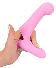 Купить Нежно-розовая двойная вибронасадка на палец Vibrating Finger Extension - 17 см. в Москве.