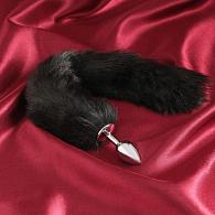 Купить Серебристая анальная втулка с черным хвостиком в Москве.