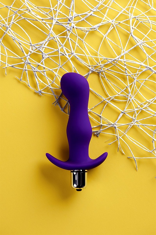 Купить Фиолетовая изогнутая анальная вибропробка - 12,9 см. в Москве.
