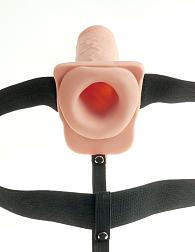 Купить Телесный перезаряжаемый вибрострапон 7  Hollow Rechargeable Strap-on with Balls - 20,3 см. в Москве.