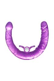 Купить Фиолетовый двухсторонний фаллоимитатор с вибропулей - 35 см. в Москве.