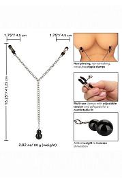 Купить Зажимы для сосков с серебристой цепочкой и утяжелителем Weighted Dual Tier Nipple Clamps в Москве.