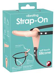 Купить Телесный поясной страпон с вибрацией Vibrating Strap-On - 15,7 см. в Москве.