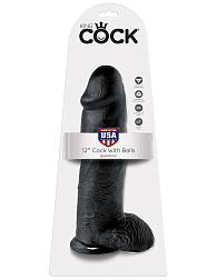 Купить Чёрный фаллоимитатор-гигант 12  Cock with Balls - 30,5 см. в Москве.