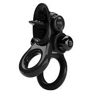 Купить Черное эрекционное кольцо с подхватом мошонки и стимулятором клитора Passionate Ring в Москве.