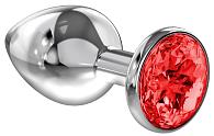 Купить Большая серебристая анальная пробка Diamond Red Sparkle Large с красным кристаллом - 8 см. в Москве.