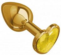 Купить Золотистая анальная втулка с желтым кристаллом-сердечком - 7 см. в Москве.