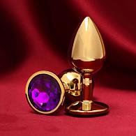 Купить Золотистая анальная пробка с фиолетовым кристаллом в Москве.