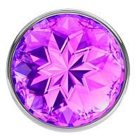 Купить Большая серебристая анальная пробка Diamond Purple Sparkle Large с фиолетовым кристаллом - 8 см. в Москве.
