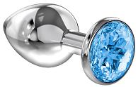 Купить Большая серебристая анальная пробка Diamond Light blue Sparkle Large с голубым кристаллом - 8 см. в Москве.
